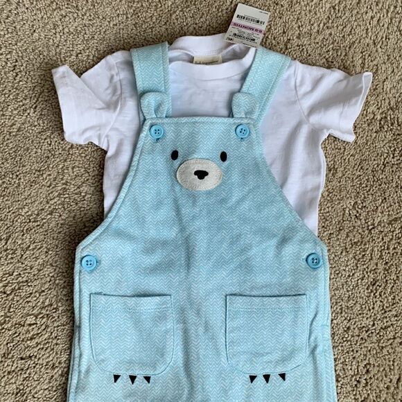 NWT 6-9 M Baby bear light blue overall bibs 2 piece outfit - Picture 3 of 6
